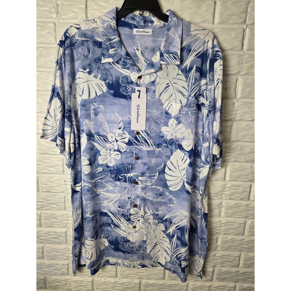 Men's size 3XT Tall Tropical Blue shirt Caribbean short sleeve Rayon NWT